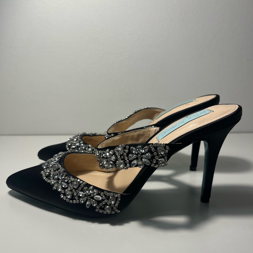 Betsey Johnson Blue Elina Evening Slip On Pumps Mule Heels - Picture 8 of 10